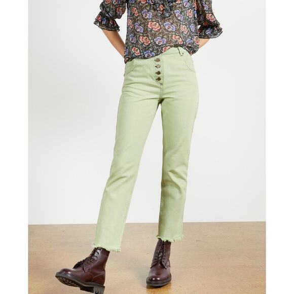 TED BAKER Mint Light Green Zahhra Denim Jeans Button Fly 30 High Rise Straight - Picture 4 of 7